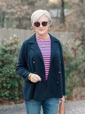 J. Jill Wearever Collection Double-Breasted Sweater Blazer – Navy – Size S